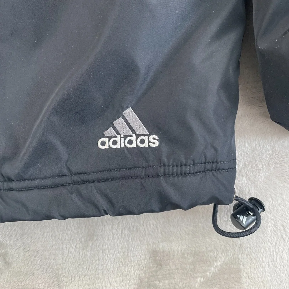 Vintage Adidas Full Zip Quilt Lined‎ Jacket Men Large Black Hooded Cinch Waist
